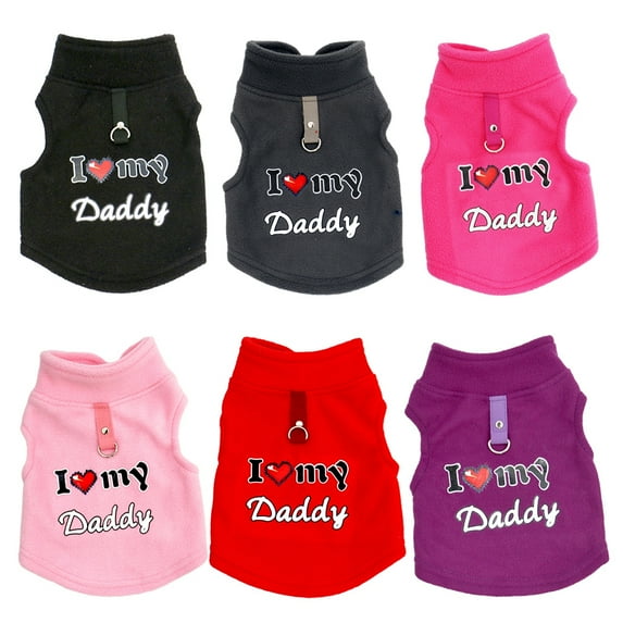 Pet dog Thermal Warm Sweater Puppy Fleece Jacket I Love My Daddy Vest Outwear Hoodie with D-Ring S-3XL