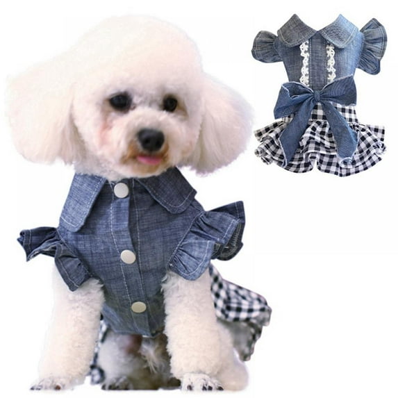 Pet dog cat clothes spring and summer new denim fly sleeve dress teddy bear puppy summer dress
