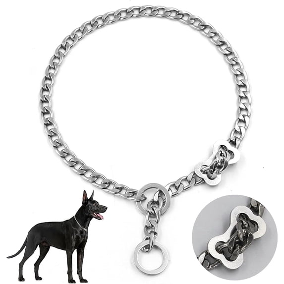 Chain Dog Collar, Metal Links Walking Training Collar, for Small, Medium, Large Dogs(L)