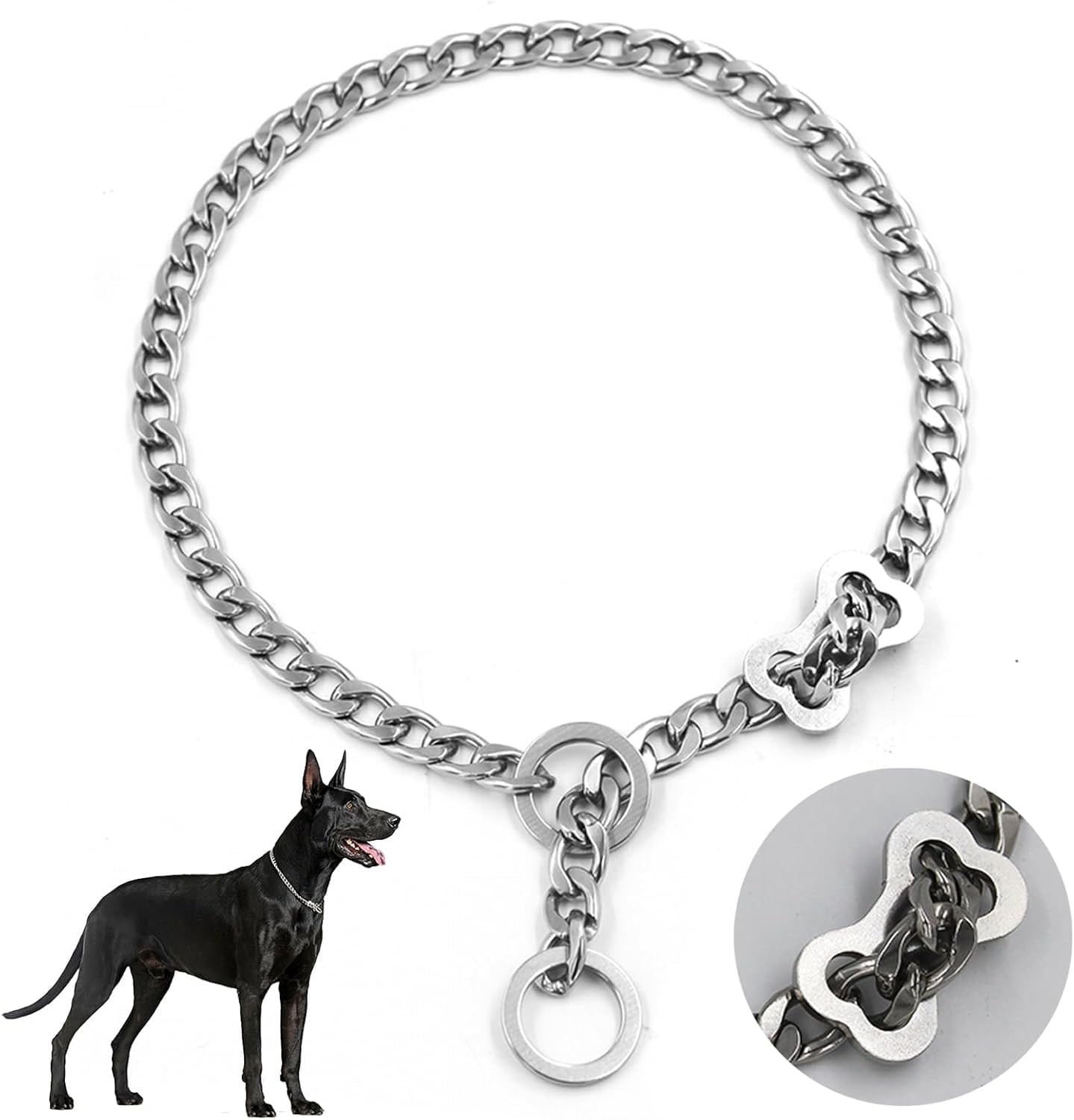 Chain Dog Collar, Metal Links Walking Training Collar, for Small, Medium, Large Dogs（M）