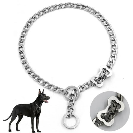 Chain Dog Collar, Metal Links Walking Training Collar, for Small, Medium, Large Dogs（M）