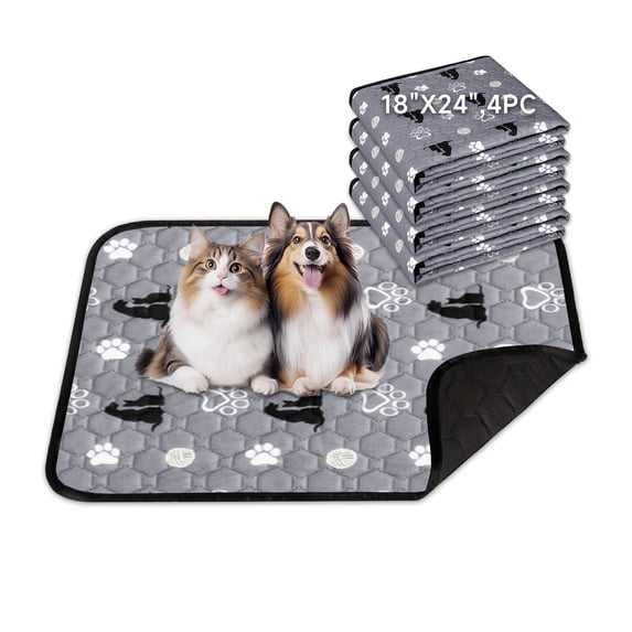 Sanmadrola Washable Pee Pads for Dogs, 18" X 24" Pet Training Pads Reusable Non Slip Pet Puppy Pads for Pet Training (4 Packs)