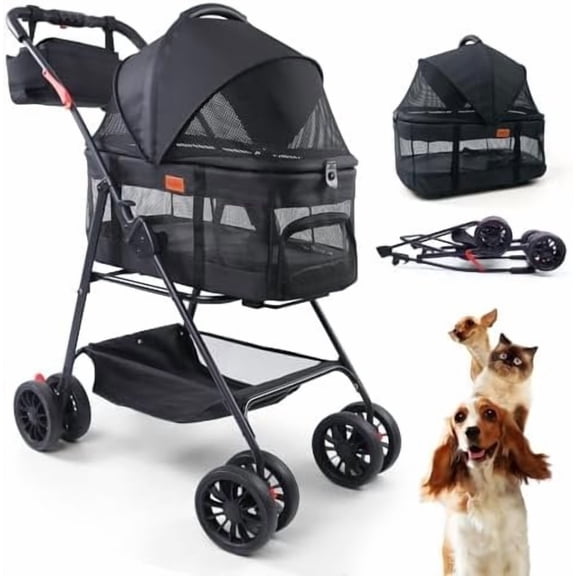 Pet for Small Dogs Cats with Wheels, Detachable Carrier, Max Load 33 lbs, Easy Folding, Compact Portable, Carriage Cart Seat 3 in 1