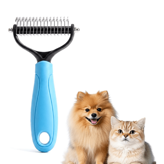 Pet grooming tool, 2026 new dog and cat bottom hair rake hair removal brush, double-sided hair removal comb (blue, large)