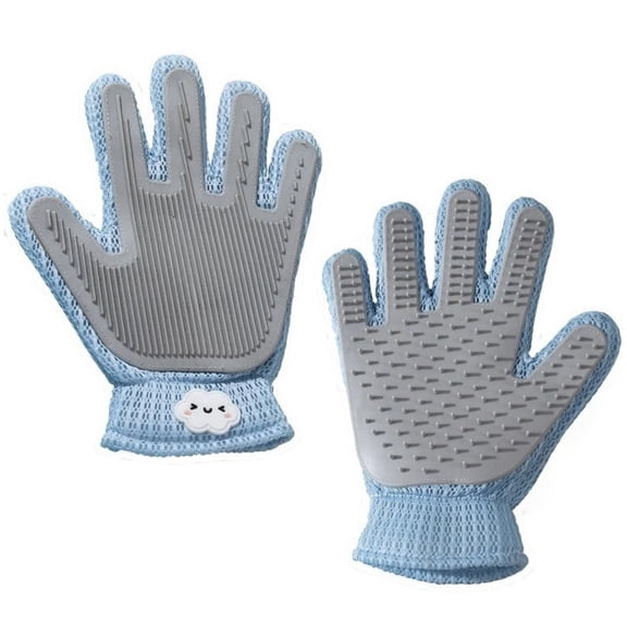Pet hair remover glove for dogs and cats, reusable 5 finger deshedding grooming brush, pet hair removal tool for furniture couch carpet car seats, sky blue
