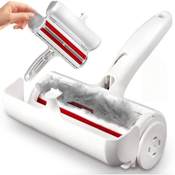 Pet hair remover - reusable plush roller suitable for cat and dog hair rollers on furniture, sofas, carpets, cars, carpets, and bedding - portable, environmentally friendly (white)