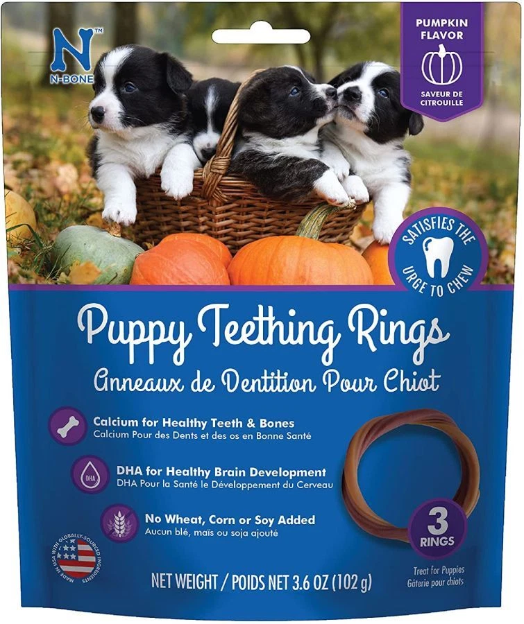 Pet kare - N-Bone Puppy Teething Ring - Pumpkin Flavor (3.5" Diameter (3 Pack))