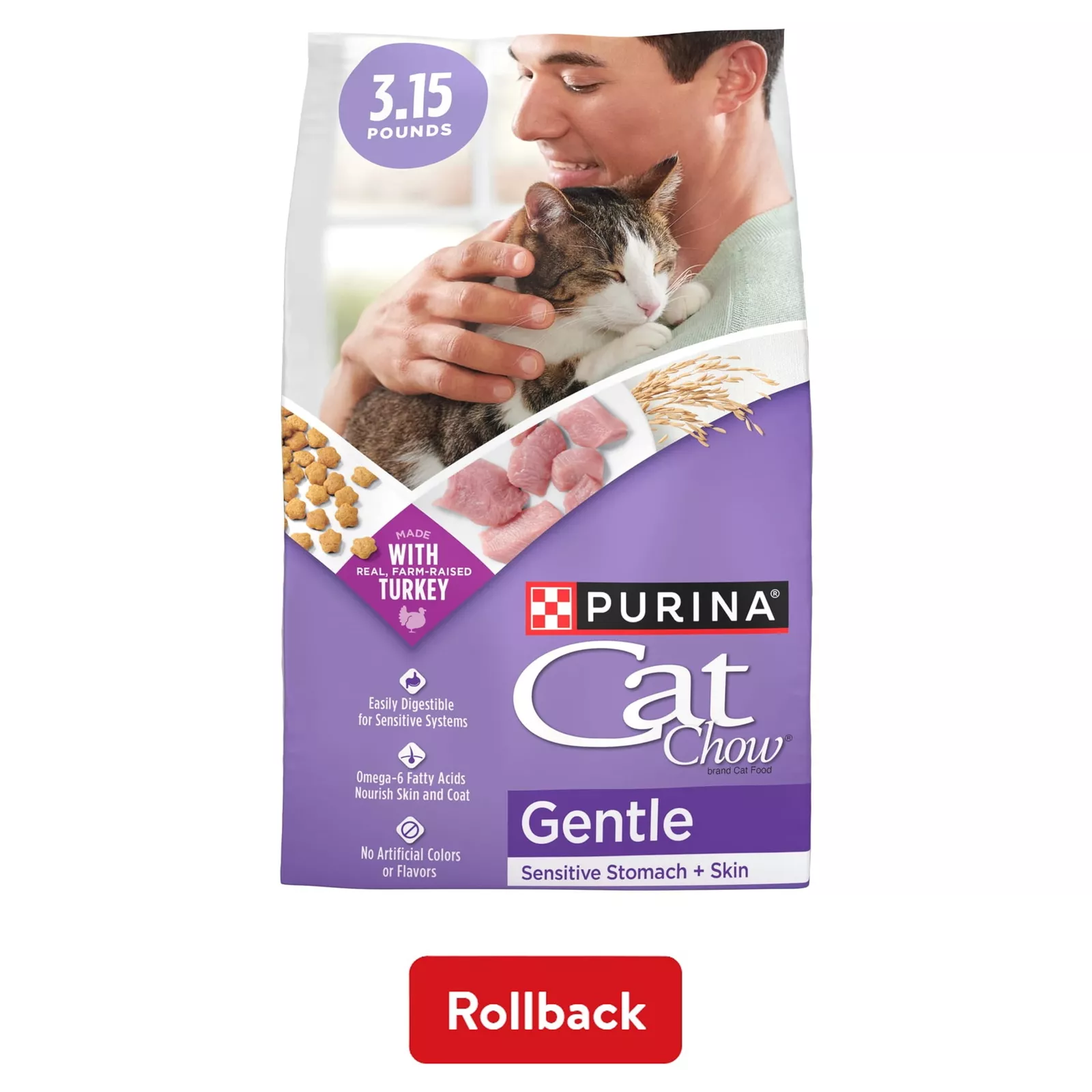 Pet kare - Purina Cat Chow Gentle, Sensitive Stomach Dry Cat Food, Turkey, 3.15 lb Bag