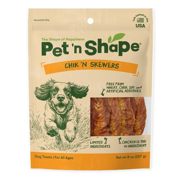 Pet 'n Shape Chik 'n Skewers – Chicken Wrapped Rawhide Chew Dog Treats - 8 Ounce