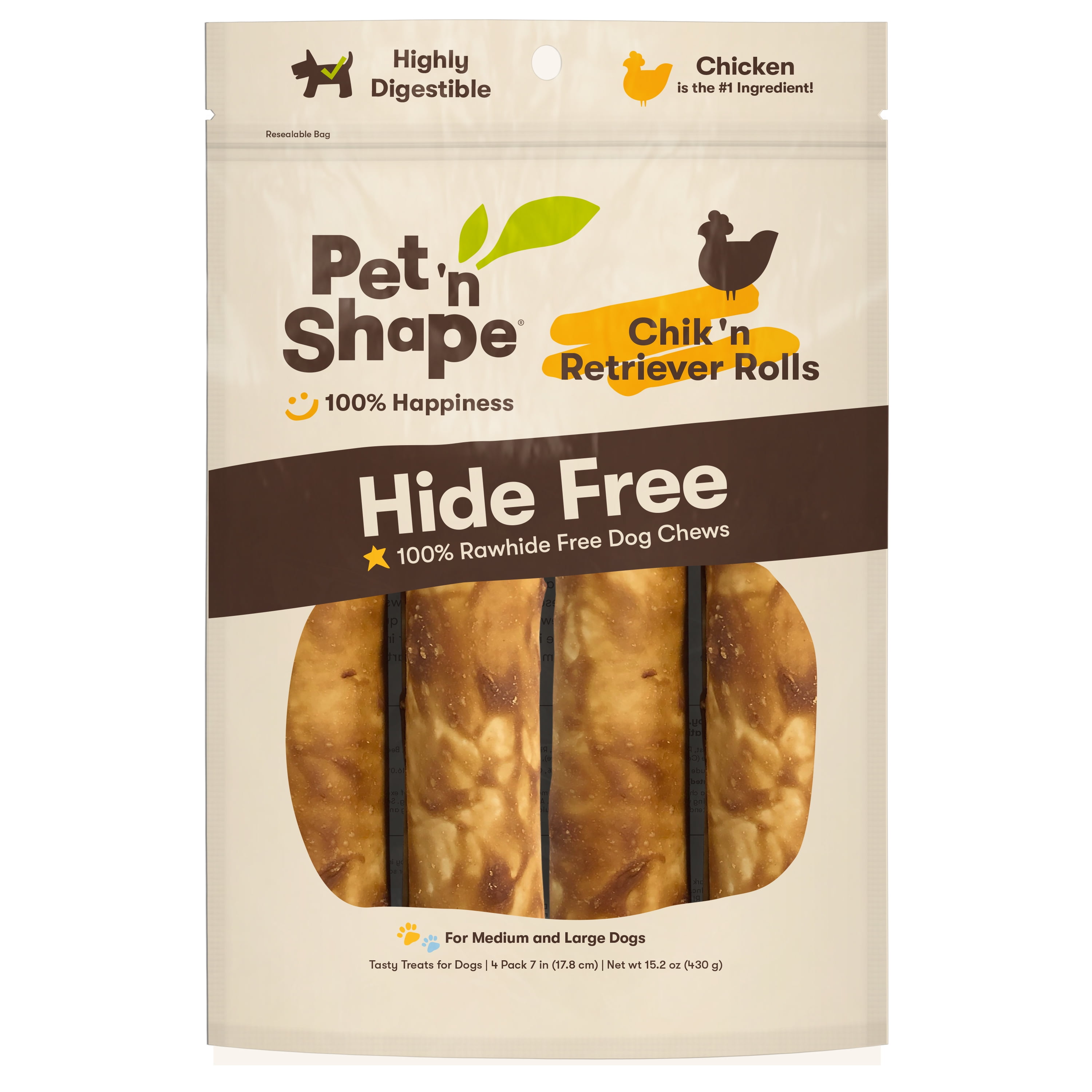Pet 'n Shape Hide Free Chik 'n Retriever Rolls Long Lasting Rawhide