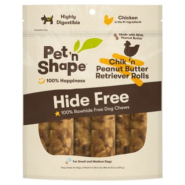 Pet 'n Shape Hide Free Chik 'n & Peanut Butter 4" Retriever Rolls, 6 Count 12.6 oz - Rawhide Free Dog Treats - No Hide Alternative Chew Treat for All Life Stages