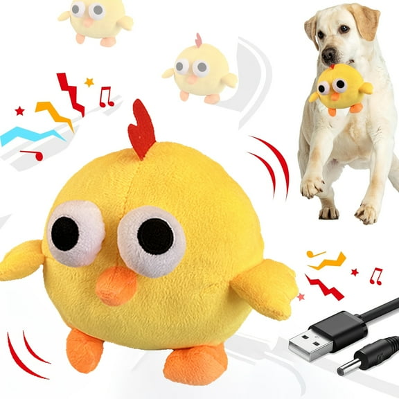 Pet plush toys, interactive dog toys pet bouncing ball, USB rechargeable interactive washable cartoon pig plush sound electronic dog toys, small plush sound dog toy