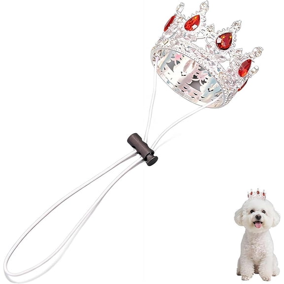 Pet rhinestone king crown with adjustable strap, red dog crown costume accessory for small dog cat, party costume for new year wedding birthday photos, cosplay prop