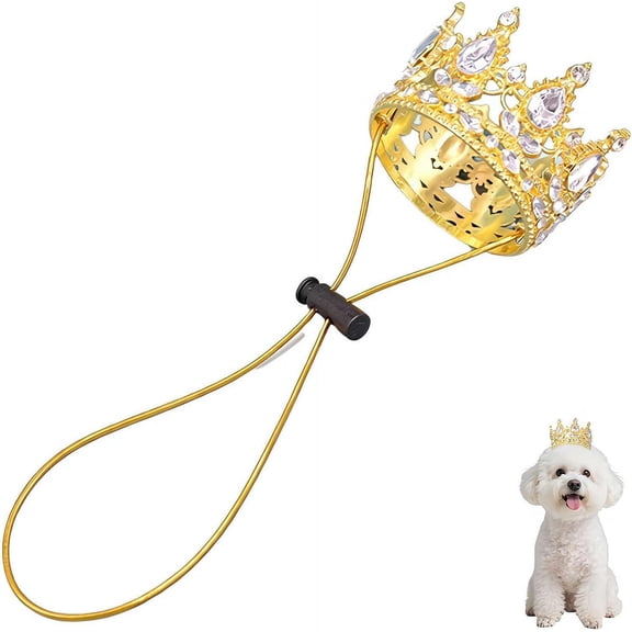 Pet rhinestone king crown with adjustable strap, red dog crown costume accessory for small dog cat, party costume for new year wedding birthday photos, cosplay prop