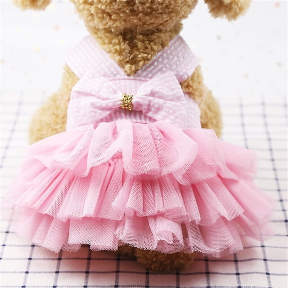 Pet's Cute Halter Bowknot Tutu Dress Female Dog Clothes Girl Dogs Yorkie Harness Pink