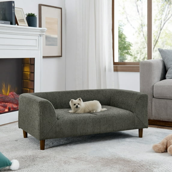 Pet sofa with backrest and armrests, modern rectangular pet sofa suitable for small and medium dogs, soft cushion comfortable dog sofa,--Dark grey