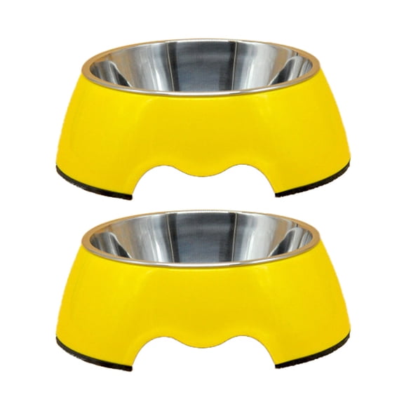 Pet stainless steel dog bowl food bowl double layer melamine cat bowl pet bowl - yellow
