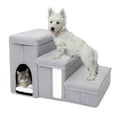 thumbnail image 1 of Pet stairs, suitable for small, medium, or large dogs. Foldable cat ladder with storage space and cat bed. Three-step pet stairs ideal for sofas and windowsills., 1 of 5
