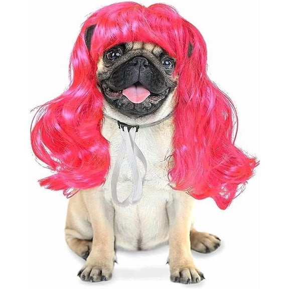 Pet wig, cat and dog wig, fun role-playing pet headwear, dog and cat wig with adjustable elastic band, suitable for pet dog and cat holiday party role-playing costumes