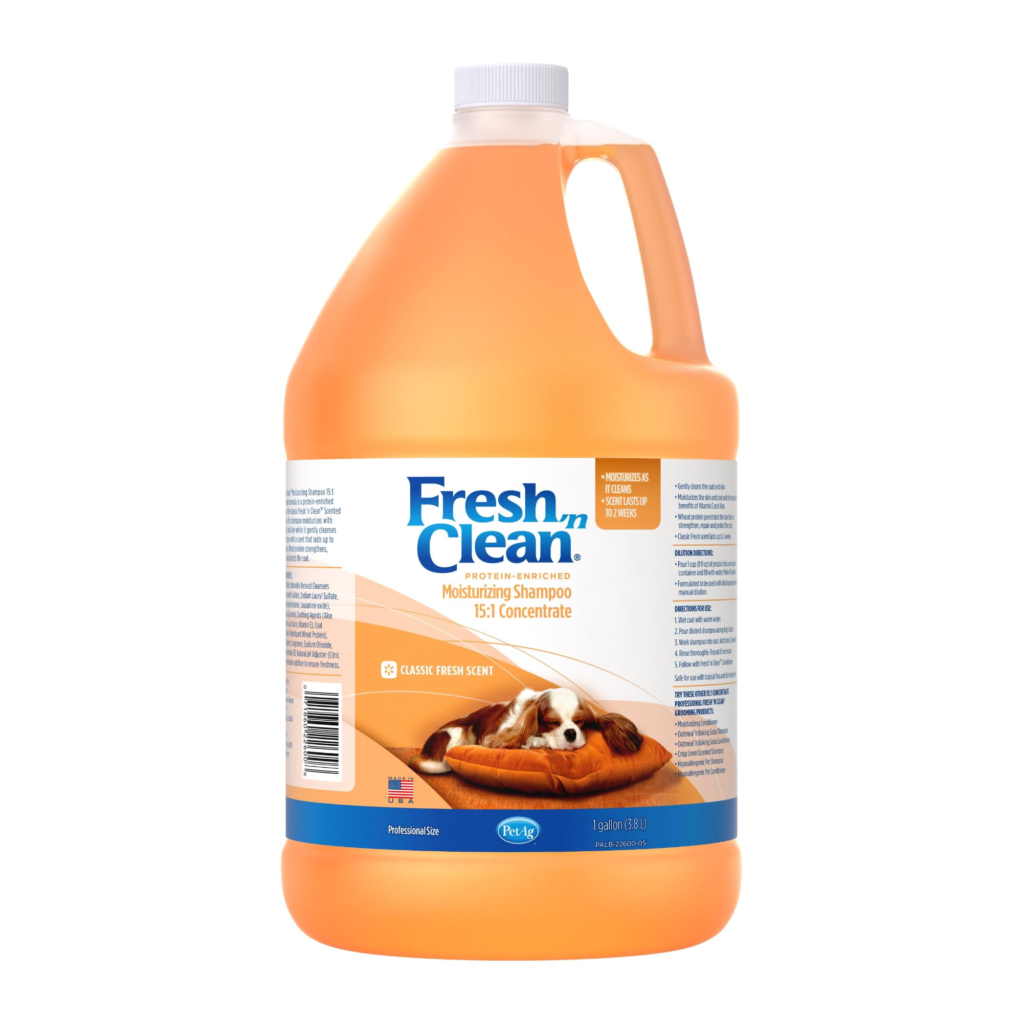 PetAg Fresh n Clean Moisturizing Scented Shampoo for Dogs For Manageable Shiny Dog Hair Classic Fresh Scent 15 1 Concentrate 128 fl oz Makes 16 Gallons Walmart
