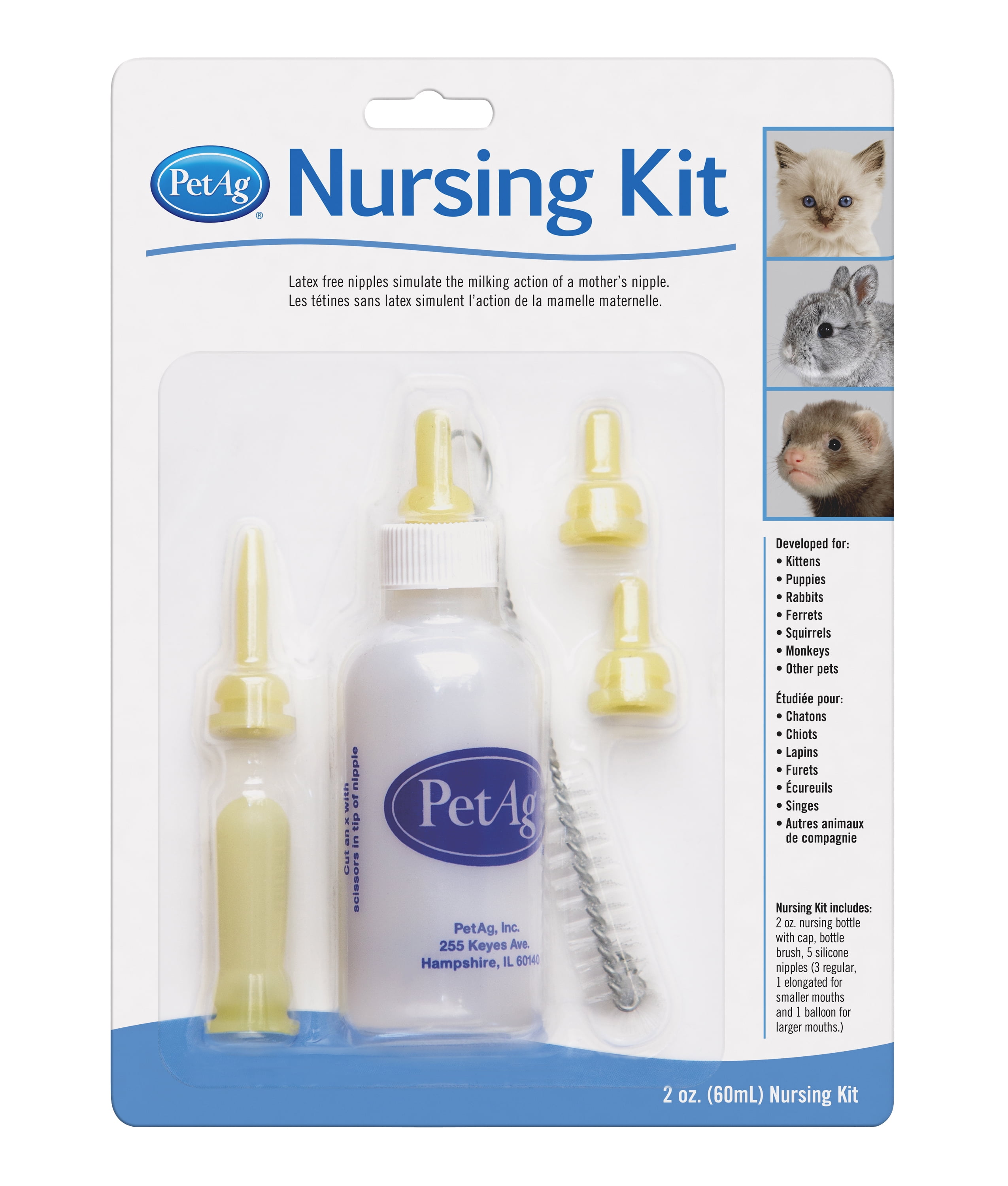 PetAg Nursing Kit Baby Bottle and Nipple for Small and Large Pets