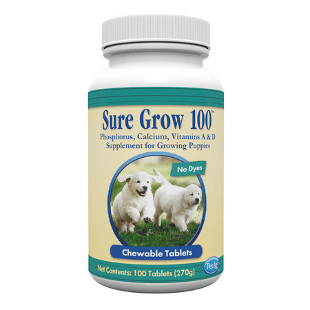 PetAg Sure Grow 100 - Puppy Vitamins - Calcium & Phosphorus Supplement for Dogs and Cats - 100 Tablets
