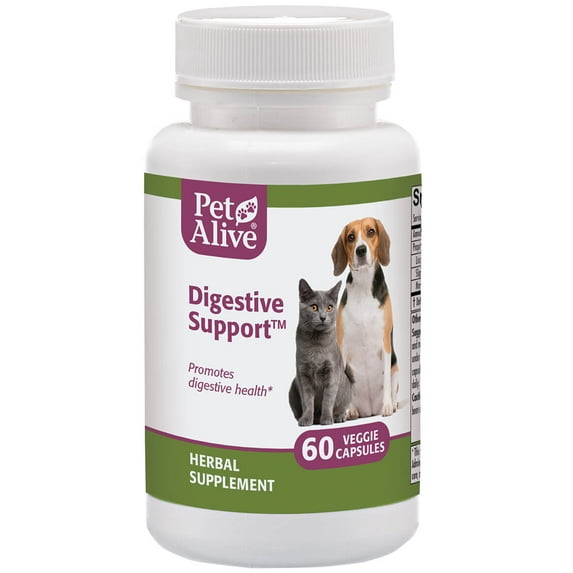 PetAlive Digestive Support - All Natural Herbal Supplement for Cat and Dog Digestive Tract Health - 60 Veggie Caps