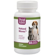 PetAlive Natural Moves - All Natural Herbal Supplement Promotes Bowel Health and Regularity in Cats and Dogs - 60 Veggie Caps