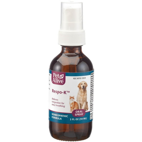 PetAlive Respo-K Oral Spray - Natural Homeopathic Formula for Respiratory and Cold Symptoms in Cats and Dogs - Reduces Symptoms of Sneezing, Coughing, and Watery Eyes and Nose - 59 mL