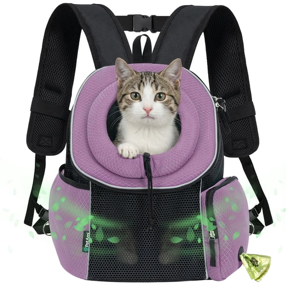 PetAmi Dog Carrier Backpack, Hands Free Front Pet Carrier for Small Cats Puppies, Adjustable Ventilated Reflective Pet Travel Bag for Hiking Camping Biking Walking, Up to 10 lbs, Purple