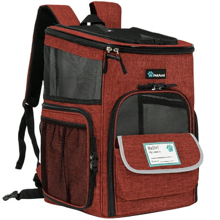 PetAmi Dog Backpack Carrier, Airline Approved Cat Backpacks For Carrying Small Large Cats, Pet Carrier Back Pack, Ventilated Soft Sided for Travel, Hiking, Camping, Max 18 lbs, Red