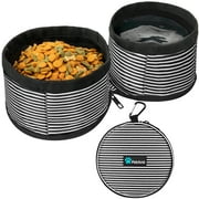 PetAmi Collapsible Dog Food Water Bowls, 2 Travel Bowls Kit, Portable Pet Dish No Spill, Foldable Lightweight BPA Free Leakproof, Camping Hunting Hiking Walking Outdoor Gear Accessories, Stripe Black