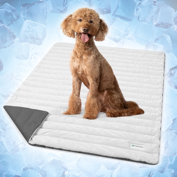 PetAmi Dog Cooling Mat, Q-Max Pet Cooling Blanket with Thick Cushioning, Self Cooling Pad for Dogs & Cats,  Reversible Summer Mat for Crate, Couch, Kennel, Gray/Light Grey, Large (40x60)