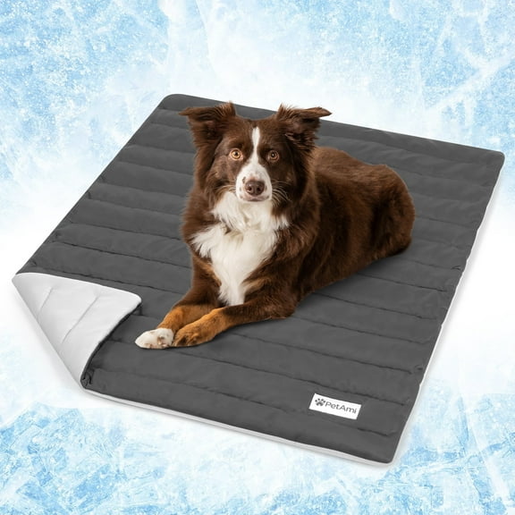 PetAmi Cooling Mat for Dog, Premium Pet Cooling Blanket for Crate Kennel, Indoor Cat Cool Sleeping Pad, Q-MAX Cold Sofa Couch Cover for Summer, Gray/Light Grey, Medium (29x40)