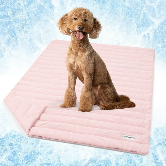 PetAmi Cooling Mat for Dog, Premium Pet Cooling Blanket for Crate Kennel, Indoor Cat Cool Sleeping Pad, Q-MAX Cold Sofa Couch Cover for Summer, Pink, Large (40x60)