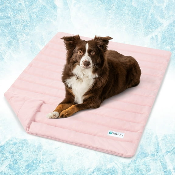 PetAmi Cooling Mat for Dog, Premium Pet Cooling Blanket for Crate Kennel, Indoor Cat Cool Sleeping Pad, Q-MAX Cold Sofa Couch Cover for Summer (Pink, Medium (29x40))