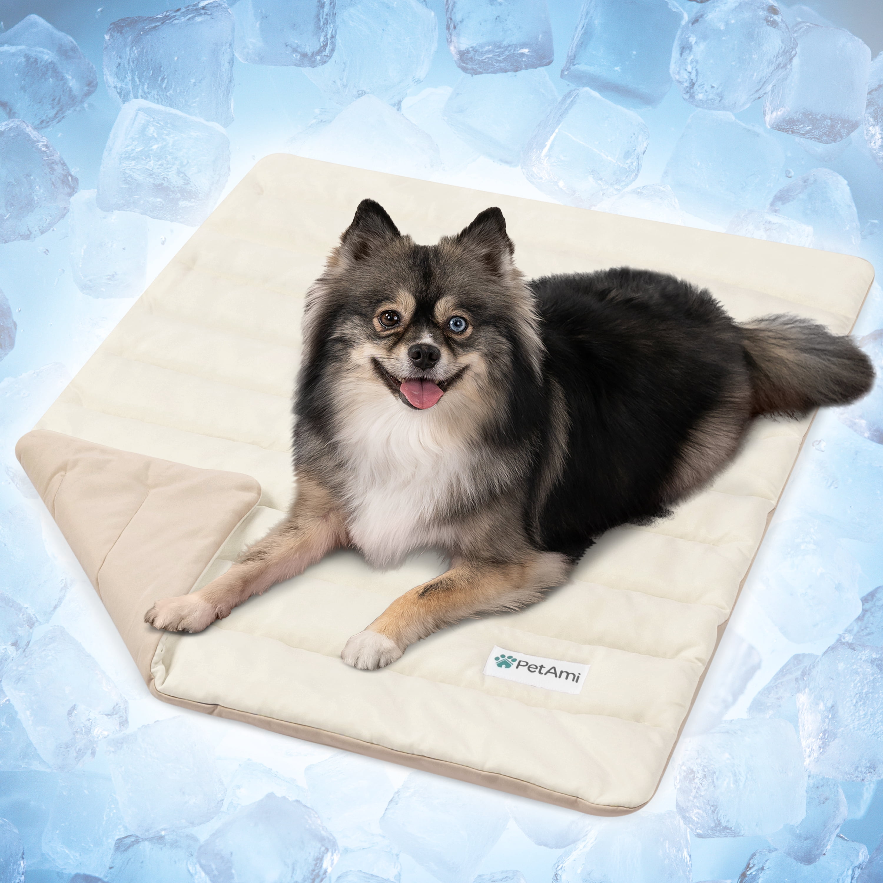 PetAmi Dog Cooling Mat, Q-Max Pet Cooling Blanket with Thick Cushioning, Self Cooling Pad for Dogs & Cats,  Reversible Summer Mat for Crate, Couch, Kennel, Taupe/Beige, Medium (29x40)