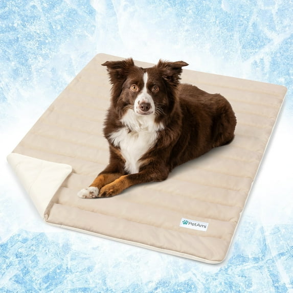 PetAmi Cooling Mat for Dog, Premium Pet Cooling Blanket for Crate Kennel, Indoor Cat Cool Sleeping Pad, Q-MAX Cold Sofa Couch Cover for Summer (Taupe/Beige, Medium (29x40))