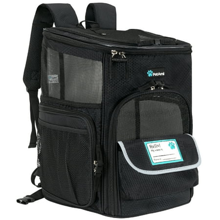 PetAmi Dog Backpack Carrier, Airline Approved Cat Backpacks For Carrying Small Large Cats, Pet Carrier Back Pack, Ventilated Soft Sided for Travel, Hiking, Camping, Max 18 lbs, Black