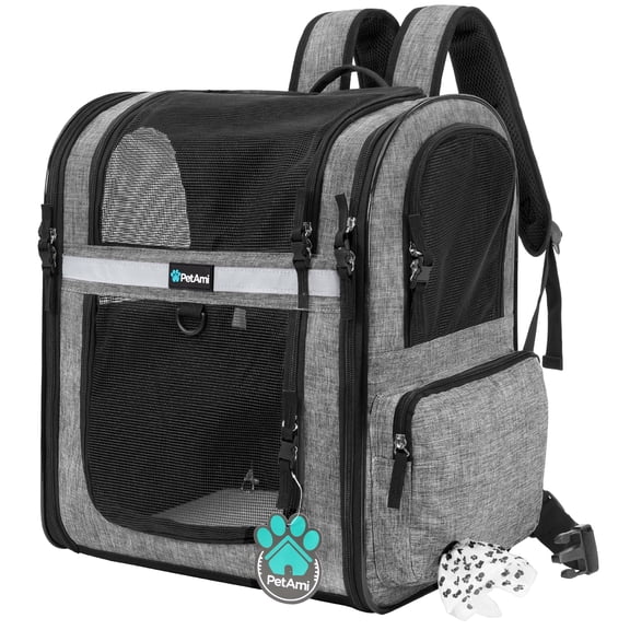 PetAmi Dog Backpack Carrier For Small Large Cat, Pet, Puppies, Ventilated Pet Hiking Backpack Travel Bag, Airline Approved Cat Backpack Carrier, Safety Back Support, Camping Biking, Max 18 lbs, Grey