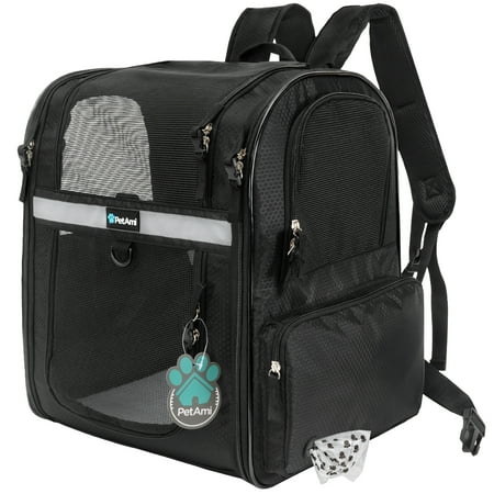 PetAmi Dog Backpack Carrier For Small Large Cat, Pet, Puppies, Ventilated Pet Hiking Backpack Travel Bag, Airline Approved Cat Backpack Carrier, Safety Back Support, Camping Biking Dog Bag, Black