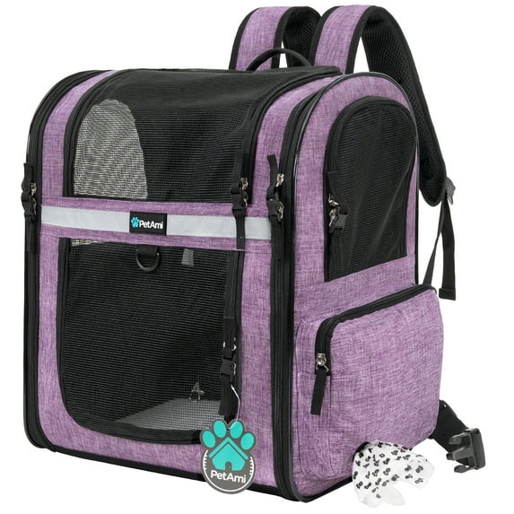 PetAmi Dog Backpack Carrier For Small Large Cat, Pet, Puppies, Ventilated Pet Hiking Backpack Travel Bag, Airline Approved Cat Backpack Carrier, Safety Back Support, Camping Biking, Max 18 lbs, Purple