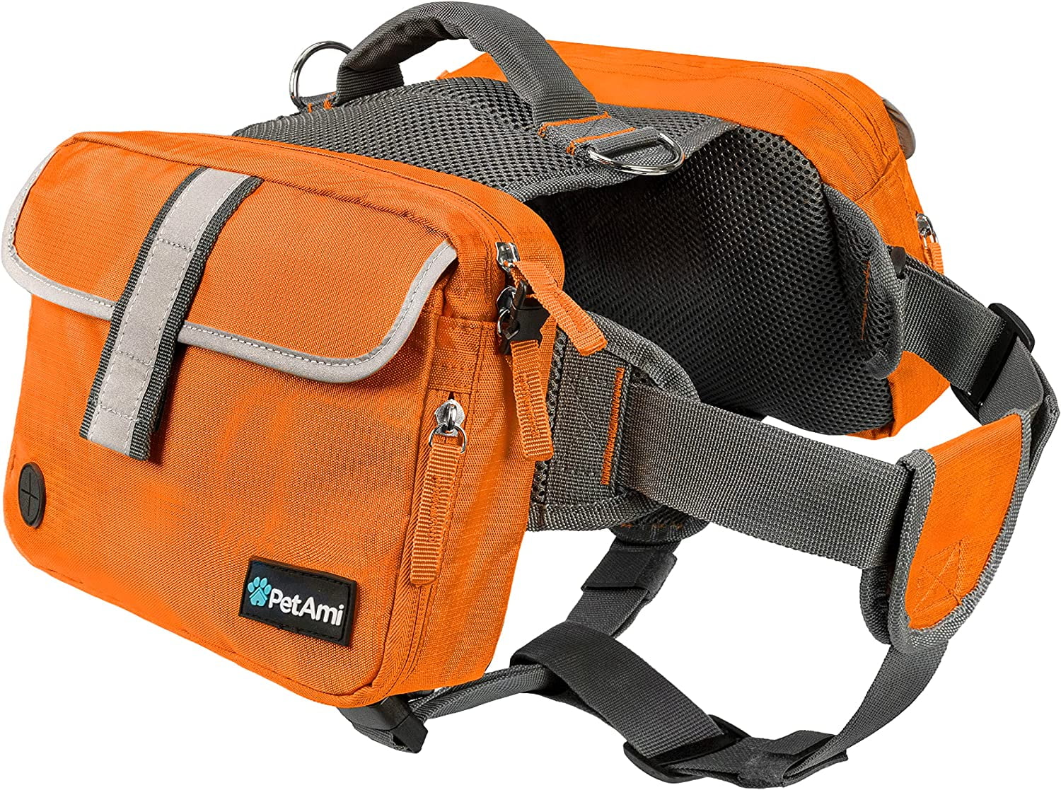 PetAmi Dog Backpack for Medium Large Dogs, Dog Saddle Bag For Dogs to Wear, Harness Saddlebag with Reflective Safety Side Pockets for Hiking, Camping, Vest Dog Pack for Travel (Orange, Large)