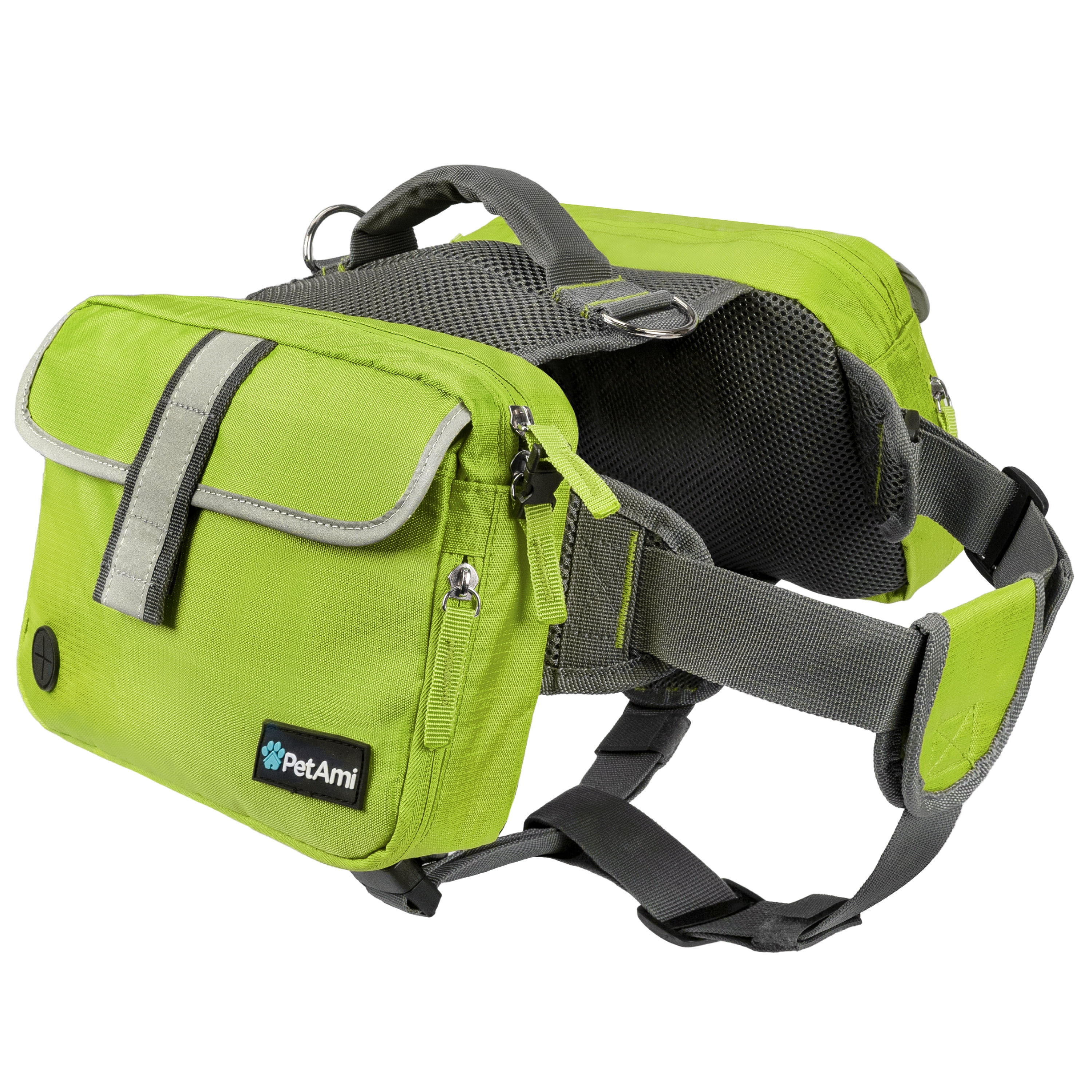 PetAmi Dog Backpack for Medium Large Dogs, Dog Saddle Bag For Dogs to Wear, Harness Saddlebag with Reflective Safety Side Pockets for Hiking, Camping, Vest Dog Pack for Travel (Green, Medium)