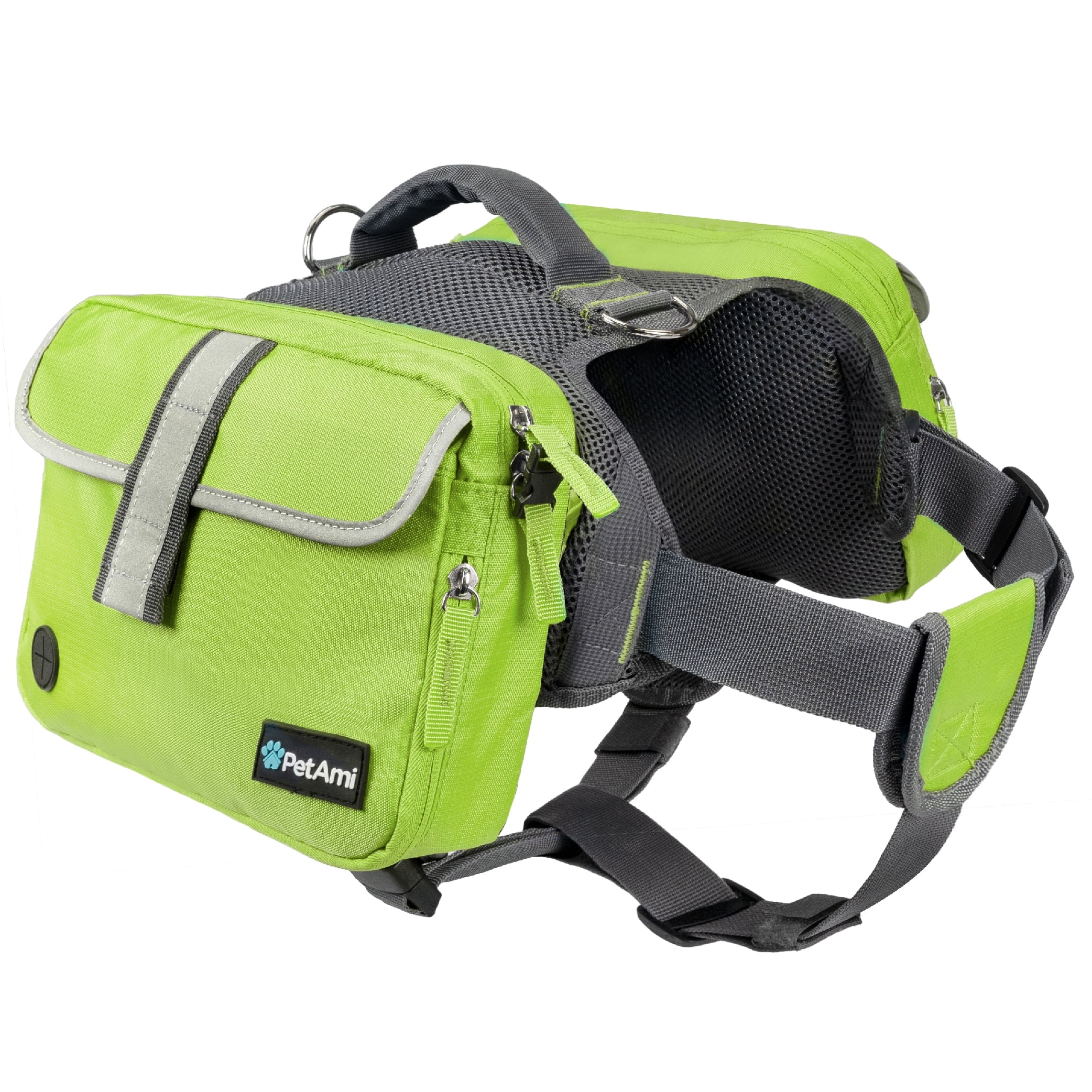 PetAmi Dog Backpack Saddle Bag for Medium Large Dogs, Saddlebag for Dogs to Wear, Harness Saddlebag for Hiking with Reflective Safety Side Pockets, Vest Dog Pack for Camping Travel (Green, Large)