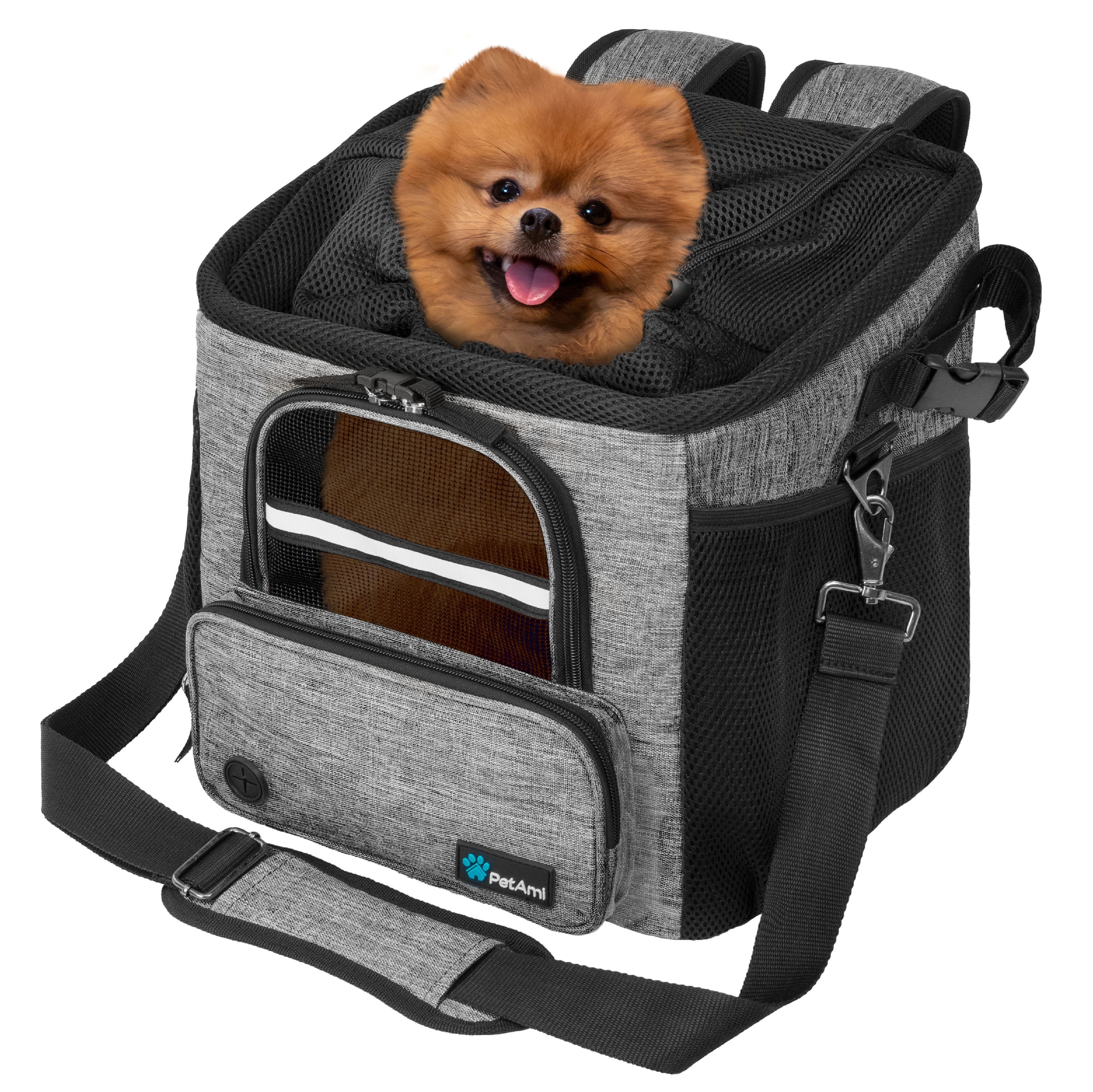 Large Gray Soft-Sided Pet Bike Carrier with Safety Straps