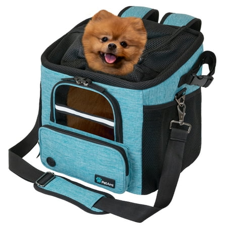 PetAmi Dog Bike Basket, Soft-sided Ventilated Dog Bike Carrier Backpack, Dog Pet Bicycle Basket for Bike Handlebar, Small Medium Puppy Cat Kitten Car Booster Seat with Safety Strap (Teal Blue)