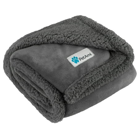 PetAmi Dog Blanket for Bed, XL Pet Blanket Large Dogs, Fleece Furniture Couch Cover Protector Sofa Car Crate Kennel, Soft Sherpa Cat Throw Plush Reversible Washable, Twin 60x80 Solid Dark Gray