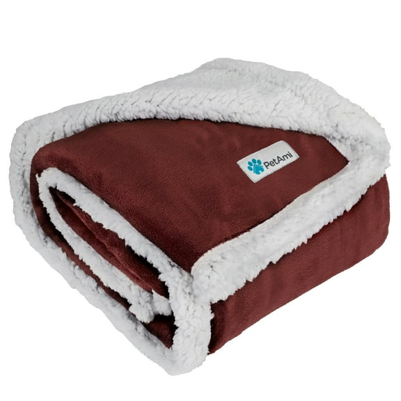 PetAmi Dog Blanket for Medium Large Dogs, Pet Bed Blanket Cat Puppy Kitten, Fleece Furniture Couch Cover Protector Sofa Car, Soft Sherpa Dog Throw Plush Reversible Washable, 40x60 Maroon Red