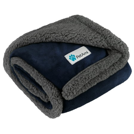 PetAmi Dog Blanket for Small Medium Dogs, Pet Bed Blanket Cat Puppy Kitten, Fleece Furniture Couch Cover Protector Sofa Car, Soft Sherpa Dog Throw Plush Reversible Washable, Mini 29x40 Blue Gray